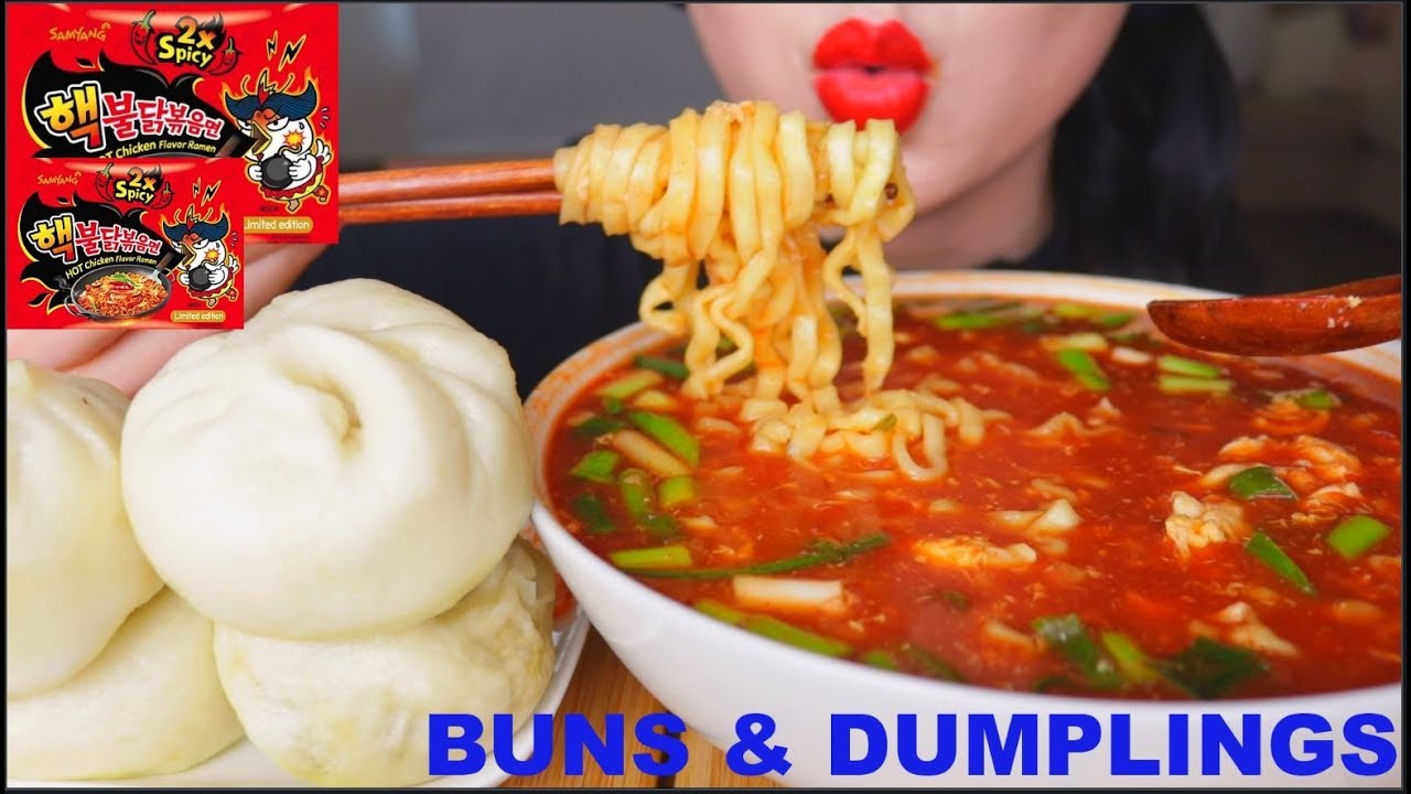 ASMR SOUPY FIRE NOODLES STEW TYPE + VEGGIE BUNS + COLA | 火鸡面 咀嚼音 | 먹방