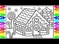 How to Draw a Gingerbread House for Kids 🍭🎄❤️💚 Gingerbread House Drawing and Coloring for Kids