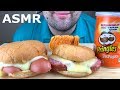 Asmr homemade sausage sandwiches with cheese  potato chips pringles paprika mukbang eating sounds