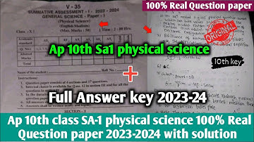Ap Sa1 10th class physical science question paper 2023-24 answers|10th sa1 physics answer key 2023