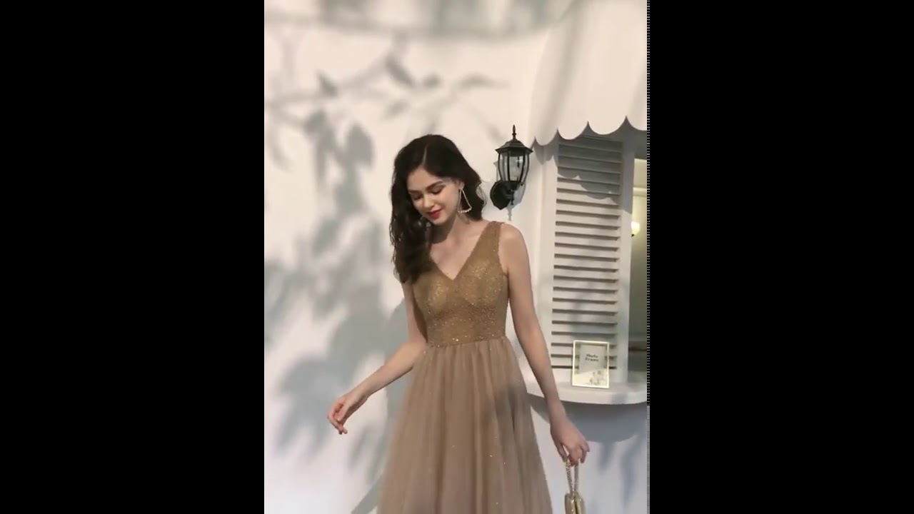 Chic Beautiful Champagne Glitter Evening Dresses 2020