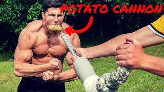 BODYBUILDER VS POTATO CANNON | Crazy Potato Gun Challenge Fail | Potato Gun Shooting in Slow Motion