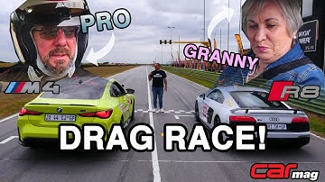 DRAG RACE: BMW M4 with Deon Joubert vs Audi R8 with Granny Viv
