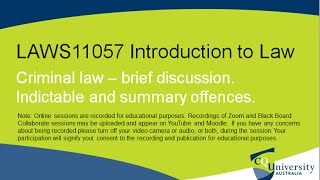 Laws11057. Introduction To Law. Indictable And Summary Offences.