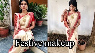 DURGA PUJA MAKEUP 2018 | Indian Festive Makeup Look | Bengali Makeup 2018 |Nidhi Chaudhary screenshot 5