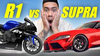 Yamaha R1 vs Toyota Supra (R1 Blows up)