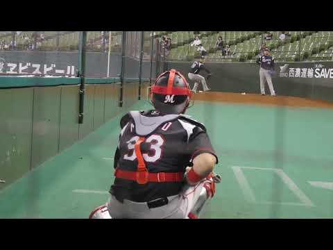 千葉ロッテマリーンズ 松永昂大投手のブルペンでの投球練習を捕手の後ろから見る