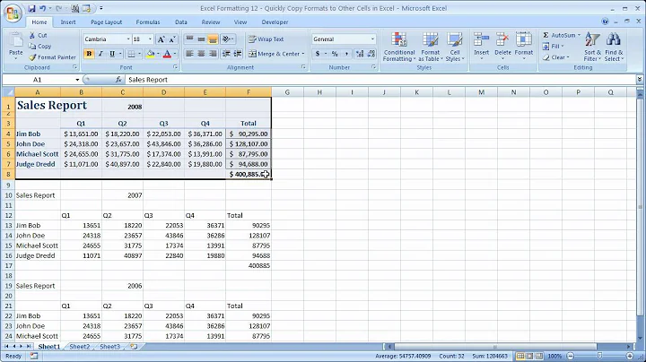 Excel Formatting 12 - Quickly Copy Formats to Other Cells in Excel