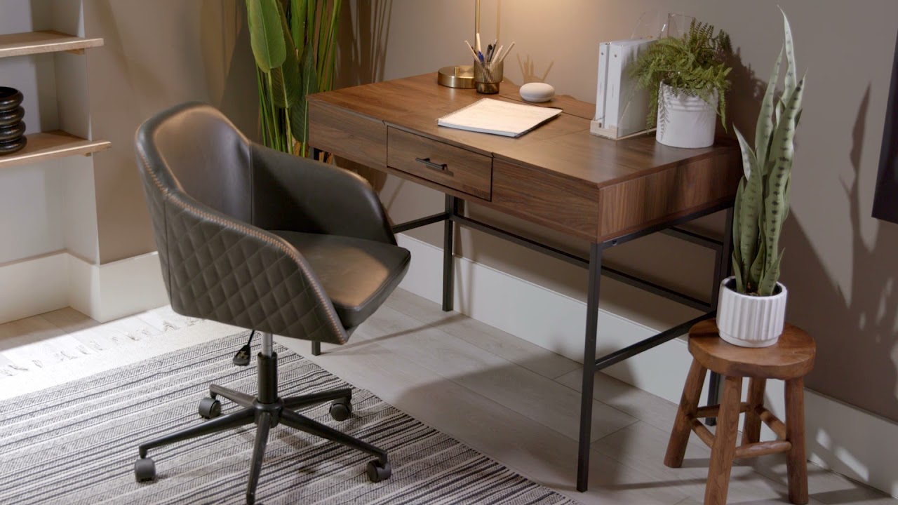 Lilian 42" Lift Top Storage Desk with Tablet Holder Dark Walnut YouTube