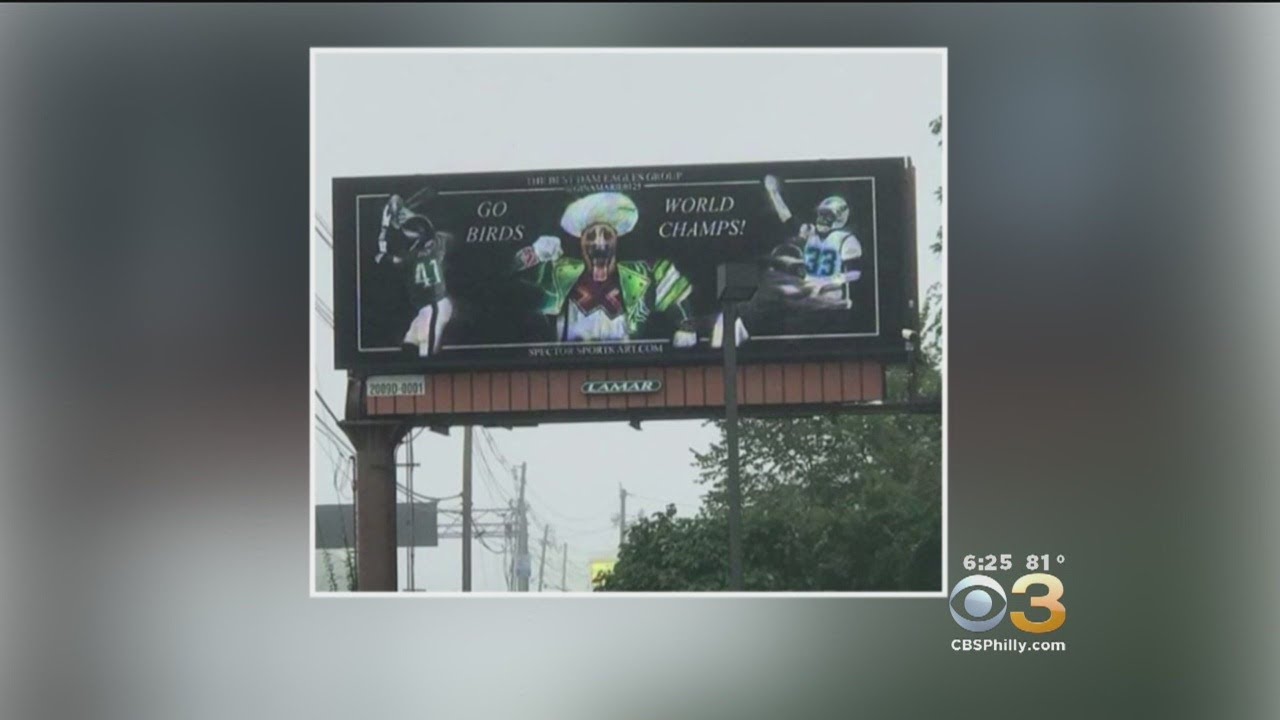 An Eagles fan is trolling the Patriots with a billboard near Gillette Stadium