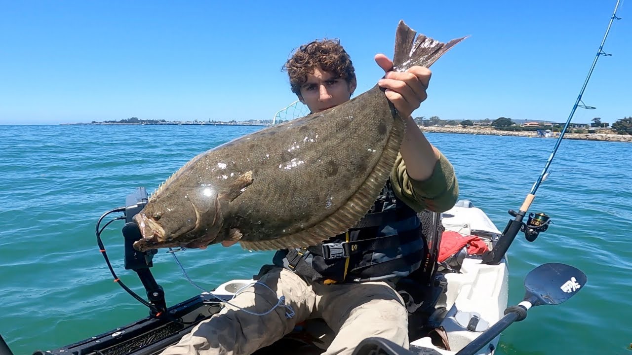 First Cast Halibut on the Swimbait Kayak Fishing in the Ocean