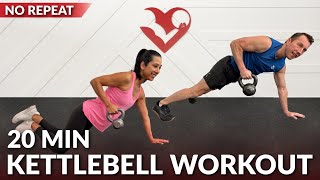 20 Min Full Body Kettlebell Workout for Women & Men - HIIT Kettlebell Workout for Fat Loss No Repeat