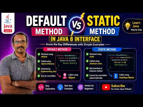 Default Method vs Static Method in Java 8 Interface | Key Differences Explained in Tamil