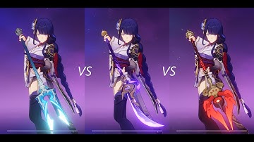 Weapon Comparison |  R5 The Catch VS R5 Engulfing Lightning VS R5 Staff of Homa for Raiden Shogun