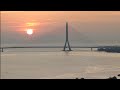 淡江大橋夕陽即時高空俯拍畫面08.07台灣地標！世界第一單塔斜張橋 The world's longest single-tower, asymmetric cable-stayed bridge