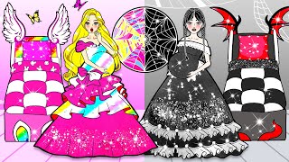 Pregnant Wednesday Addams vs Pregnant Rapunzel #2-  Barbie Room Makeover Handmade -  WOA Doll Crafts image