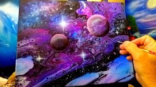 FLUID SPACE ACRYLIC GALAXY POUR WITH STARS AND PLANETS NEBULA ART