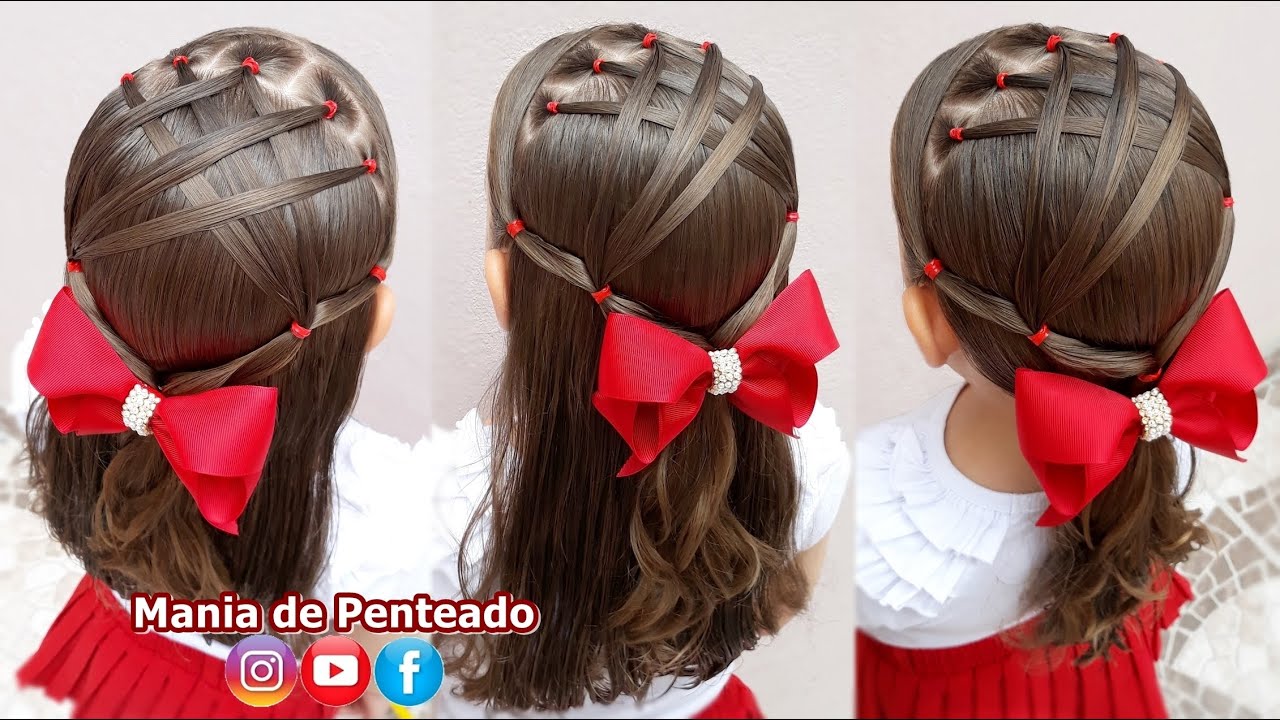 Penteado Infantil fácil com ligas e amarração para escola, Easy hairstyle  with rubber bands for school