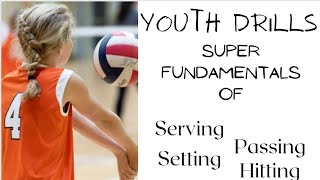 youth volleyball skill drill stations- (using cones and baskets) serving, passing, setting, hitting