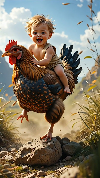 A BOY riding a HEN 🐓(AI animated)#shorts