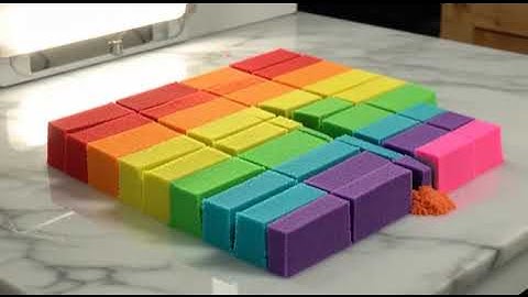 AI ASMR : rainbow kinetic sand block being sliced