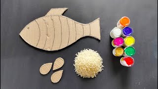 Diy fish wall hanging craft ideas using rice and cardboard|| Best out of waste cardboard
