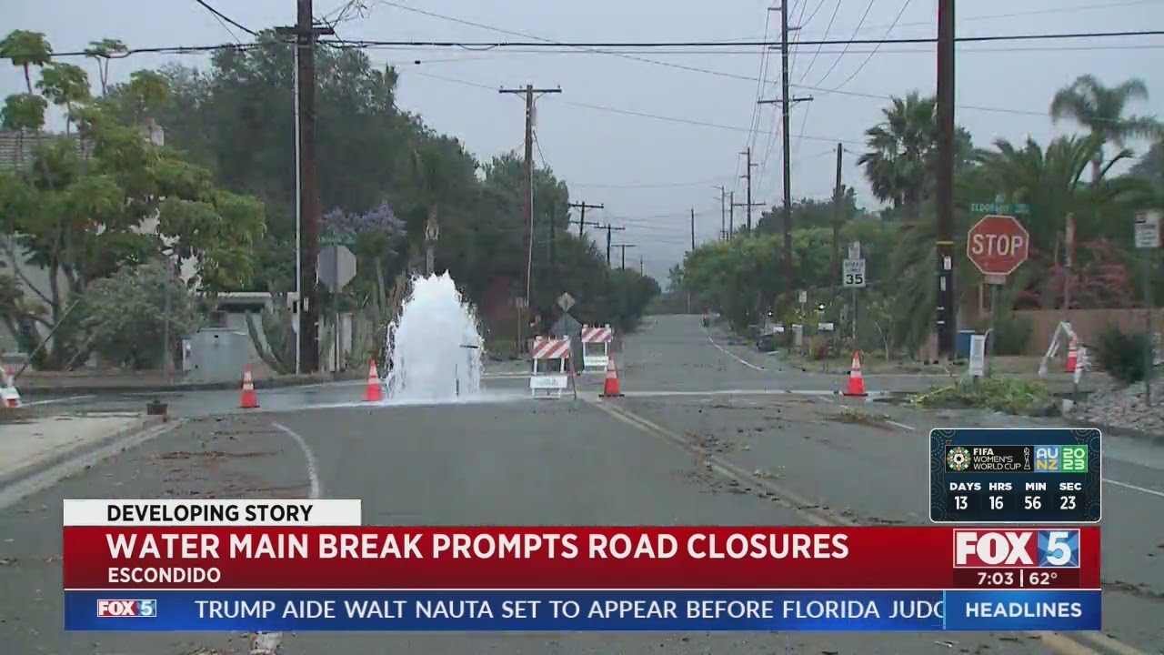 Water Main Break Drenches Escondido Street - YouTube
