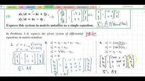 Math 2240 Section 9.1 Introductions to Matrix Methods of Linear Systems