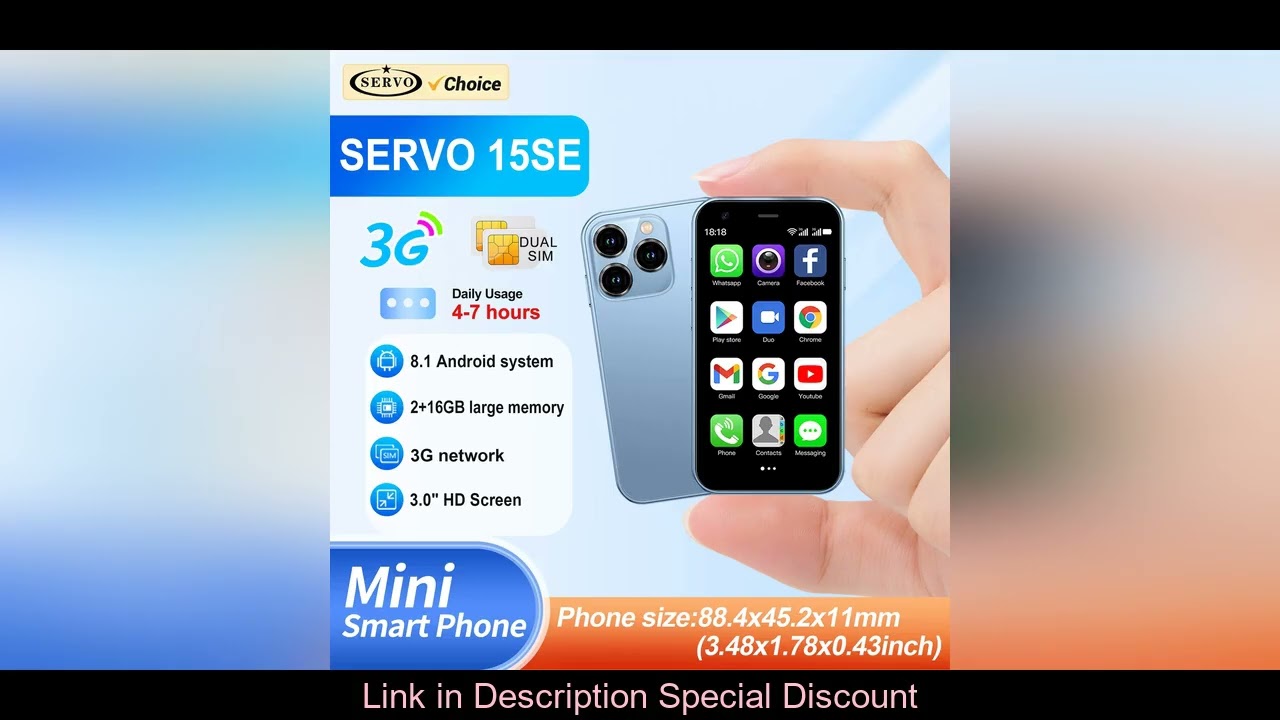 SERVO 15SE Mini Smartphone 3G WCDMA Android System WiFi Hotspot Play Store 3.0" Display Small Palm