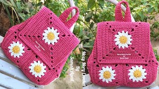 Crochet backpack, most popular trend 2024/daisy flower/granny box/crochet wallet/pouch