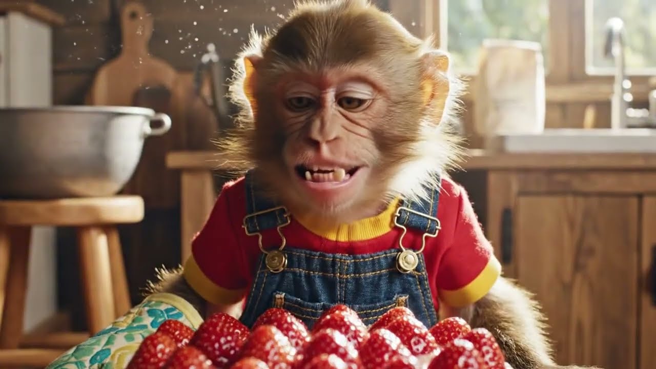 Baby Monkey Makes Yummy Strawberry Cake 🍓🍰