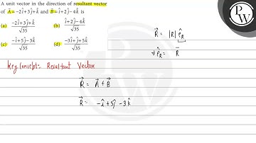 A unit vector in the direction of resultant vector of \( \vec{A}=-2 \hat{i}+3 \hat{j}+\hat{k} \)...