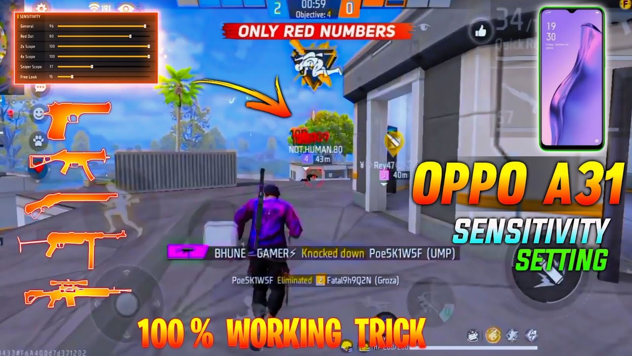 Free Fire Headshot Setting 2024 | Oppo A31 Headshot Setting ( Sensi+Hud ...