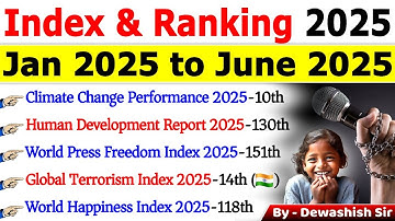 Index 2025 Current Affairs | Important Index & Ranking 2025 | Indexes & Ranking 2025 | By Dewashish