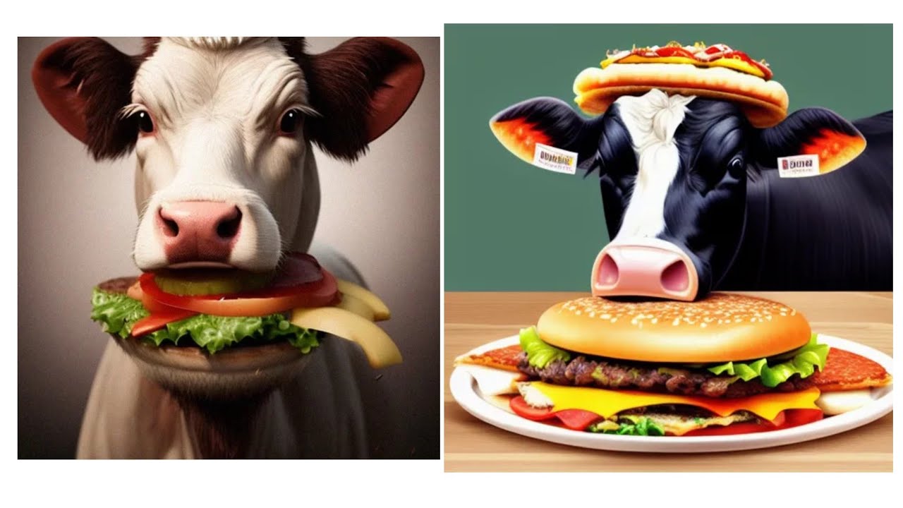 Funny cow 🐄 eat pizza 🍕 & burger 🍔 | pizza Lao re | 