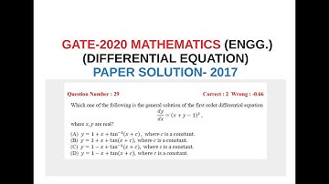 GATE-2020 MATHEMATICS (ENGG.) (DIFFERENTIAL EQUATION) PAPER SOLUTION(2017) | Gate2020 |