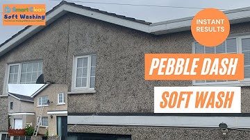 Soft Washing a Pebble dash wall for instant clean of algae stains Benz lightning cleanze Biocide