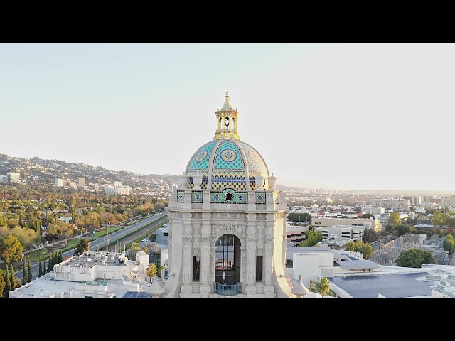 Beverly Hills City Hall Drone footage Los Angeles County (Dome) (4k) class=