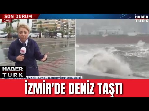 İzmir'i fırtına vurdu! Bostanlı'da deniz taştı