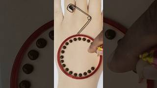 Very easy trick mehndi design for back hand/New simple safety pin & churi flower henna design#short