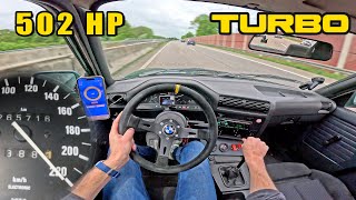 BMW 3 Series E30 with M50 TURBO has OLD SCHOOL POWER on AUTOBAHN