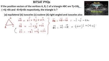 If the position vectors of the vertices A,B,C of a triangle ABC are 7j+10k|MCQ|BITSAT|CET|KCET|24