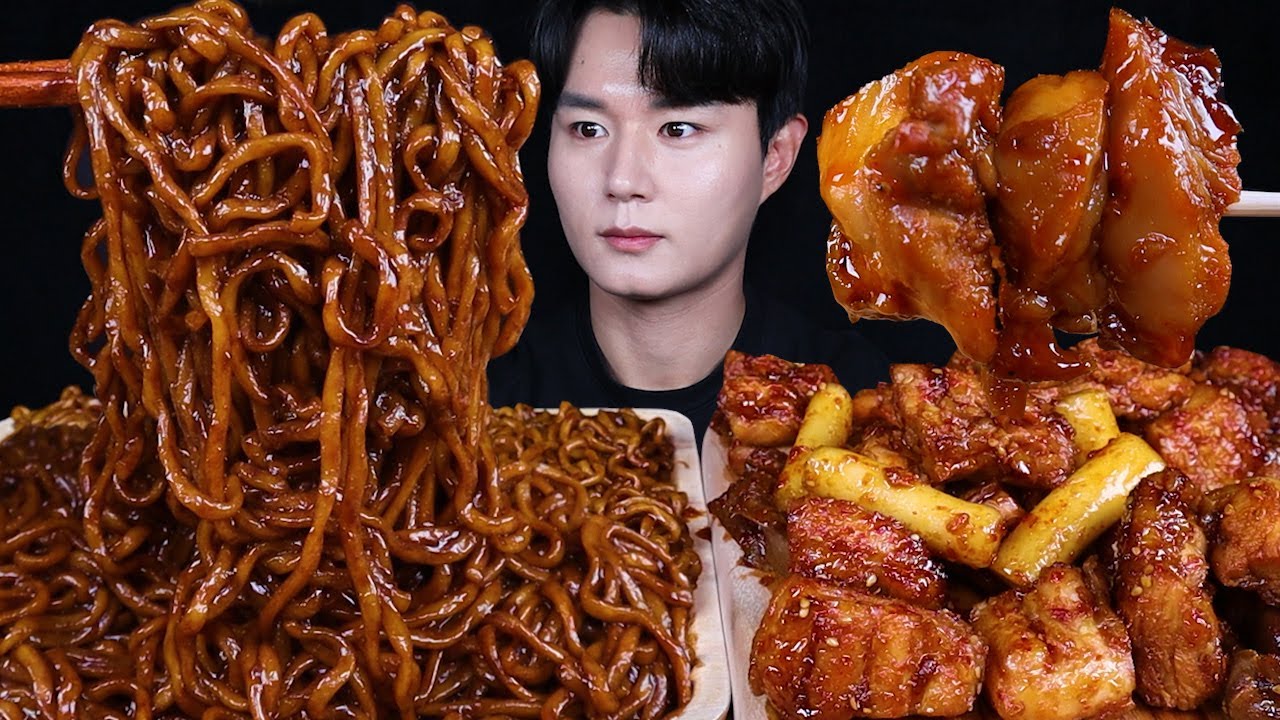 지코바 양념치킨 짜파게티 치킨 먹방ASMR MUKBANG BLACK BEAN NOODLES & SPICY FRIED CHICKEN チキン チャジャンラーメン eating sounds