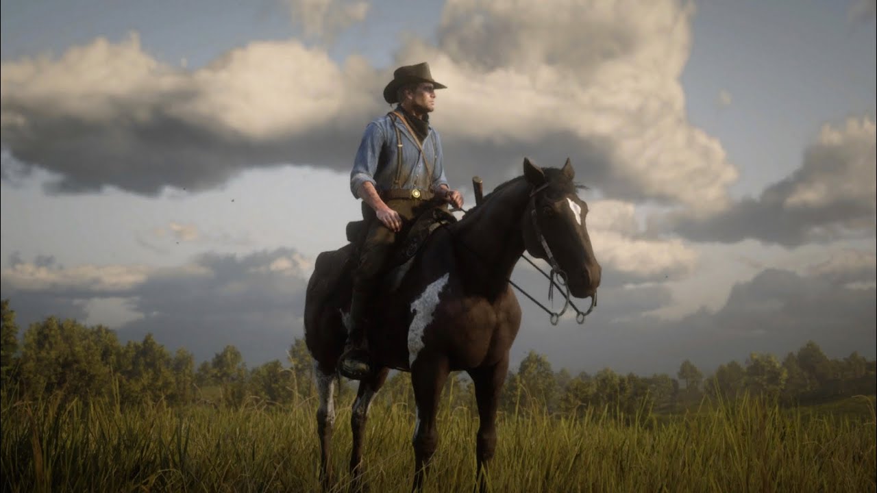 zesty-seal663: Arthur Morgan from Red Dead Redemption 2 riding his horse  across the country