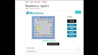 AI Solve Daily Numbrix 9 Puzzle: 4/2/2025 (ASMR)