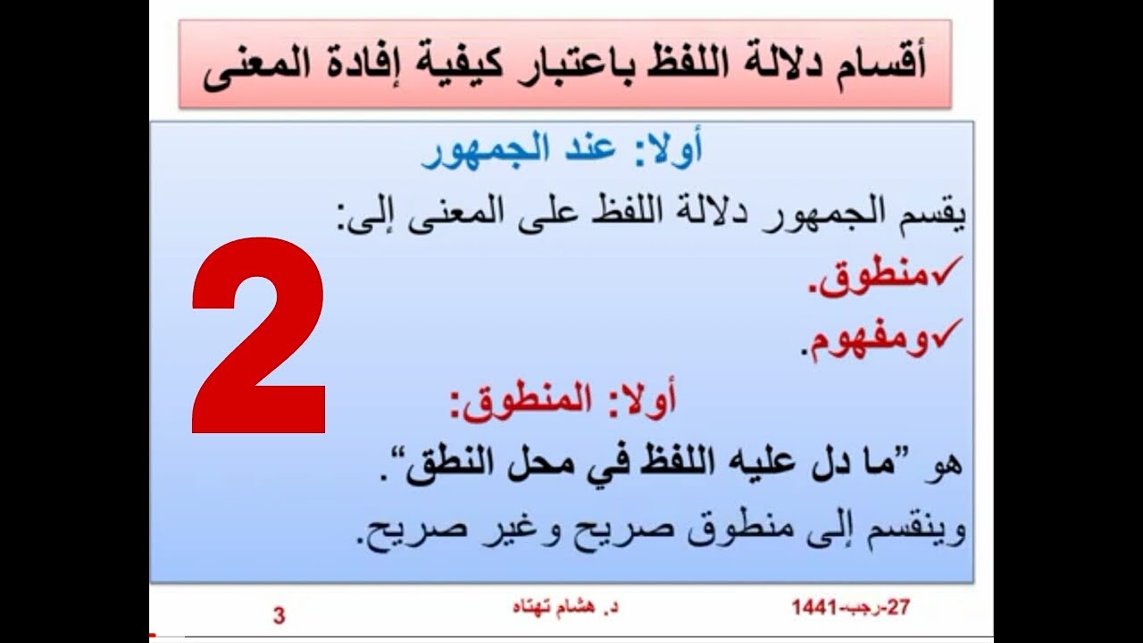 أصول الفقه - الفصل الرابع (2) .. المنطوق .. هشام تهتاه