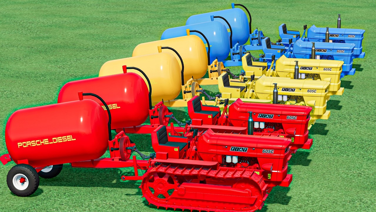 TRANSPORTING Double Colors Fiat Mini TRACTORS to SLURRY TANKER | with Colors ! Farming Simulator 22