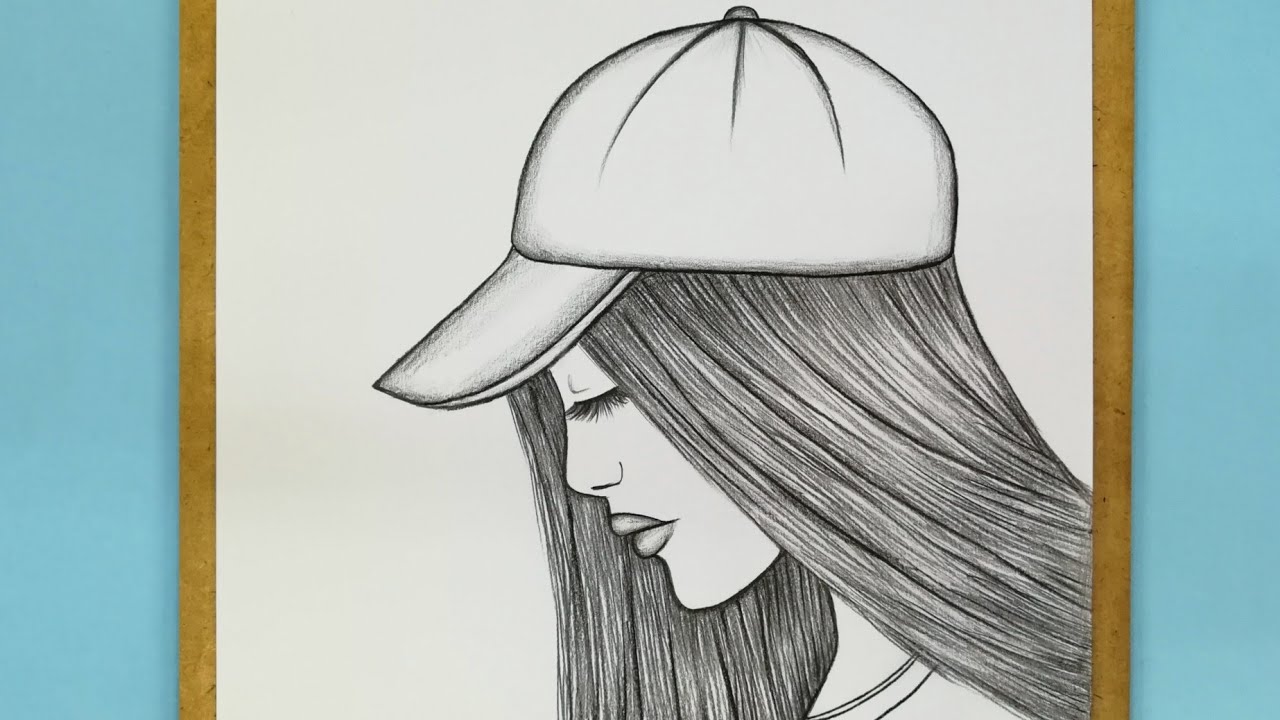 How to draw a girl wearing a hat step by step : Easy way to draw a ...