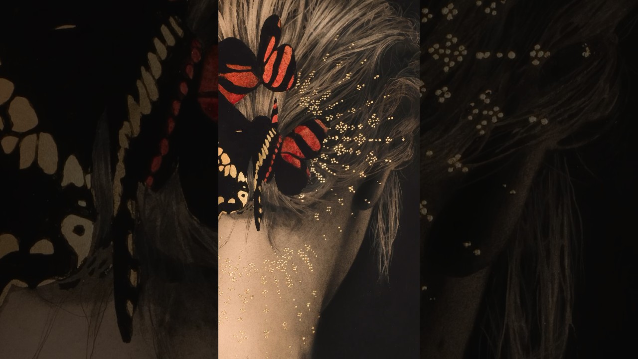 150 hours of drawing from start to finish - drawing with charcoal, gilded with gold leaf