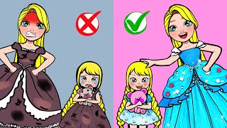 Paper Dolls Dress Up - Good Rapunzel and Cruel Foster Sister Dresses Handmade - WOA Doll Channel